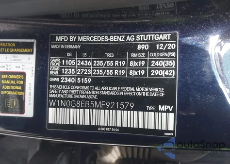2021 Mercedes-Benz Glc 300 4Matic Suv z USA, uszkodzony, nr VIN W1N0G8EB5MF921579